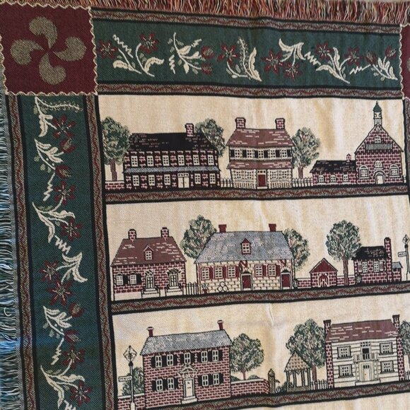Bob Timberlake Salem Town Triple Woven Afghan Throw Blanket Cottages Burgundy - Picture 2 of 9